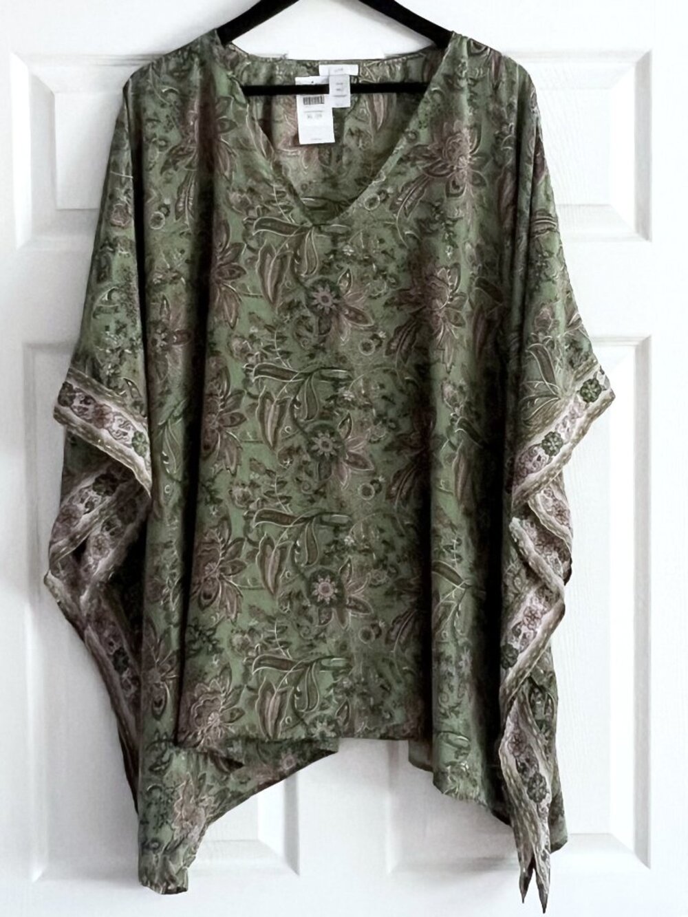 J.Jill green floral paisley lightweight kaftan poncho top size XL-3X NWT